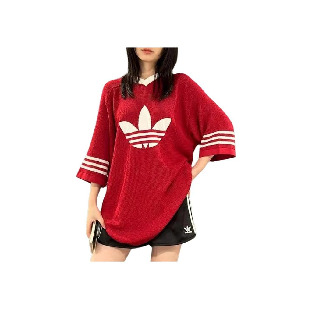 Adidas Originals Blokecore Kurzarm Strick-T-Shirt Unisex Oberteile Siegesrot JL5980