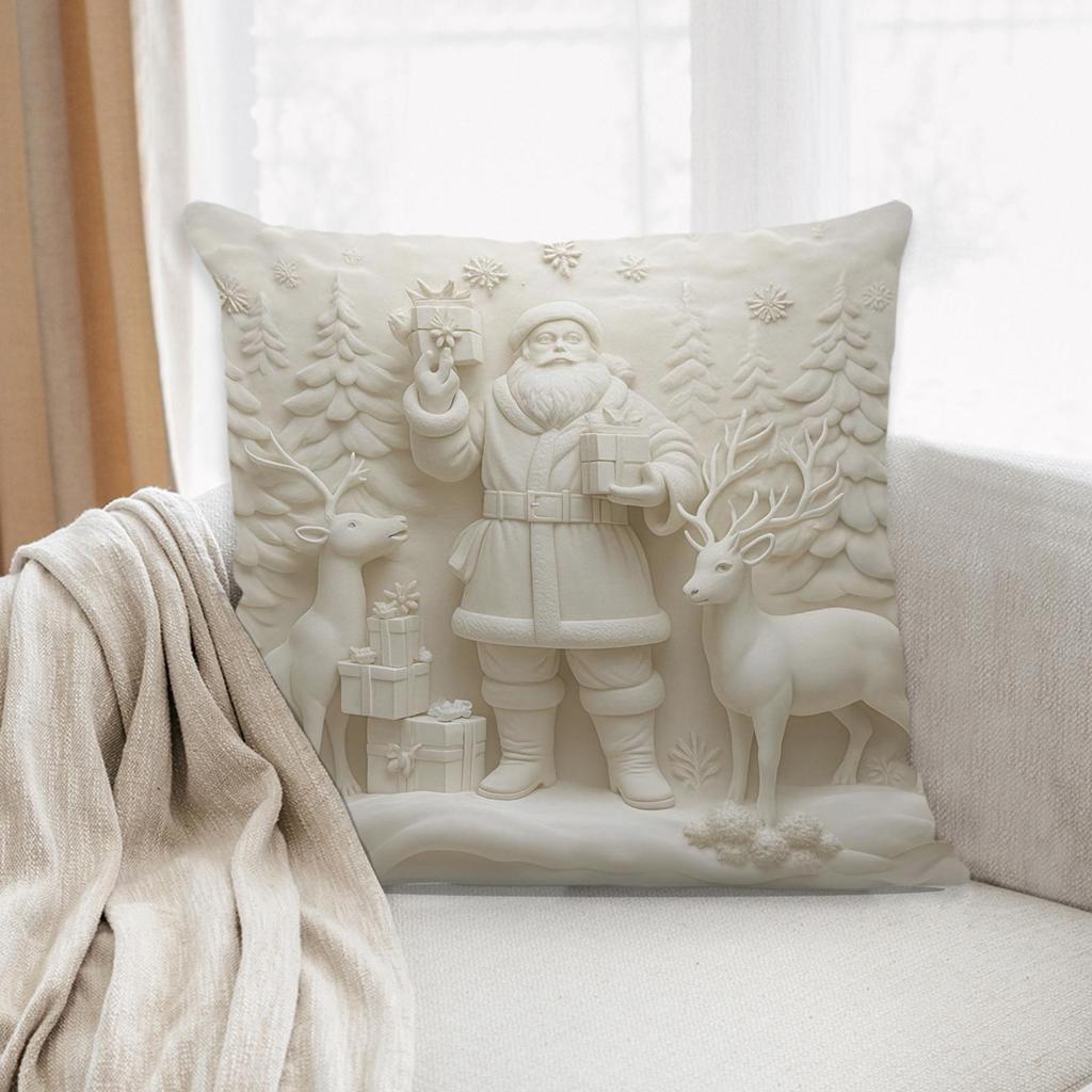 4 Pcs Christmas Themed Cushion Cover Soft Single-sided Printed Decorative Pillow Cover For Sofa Living Room Decoration 45x45cm