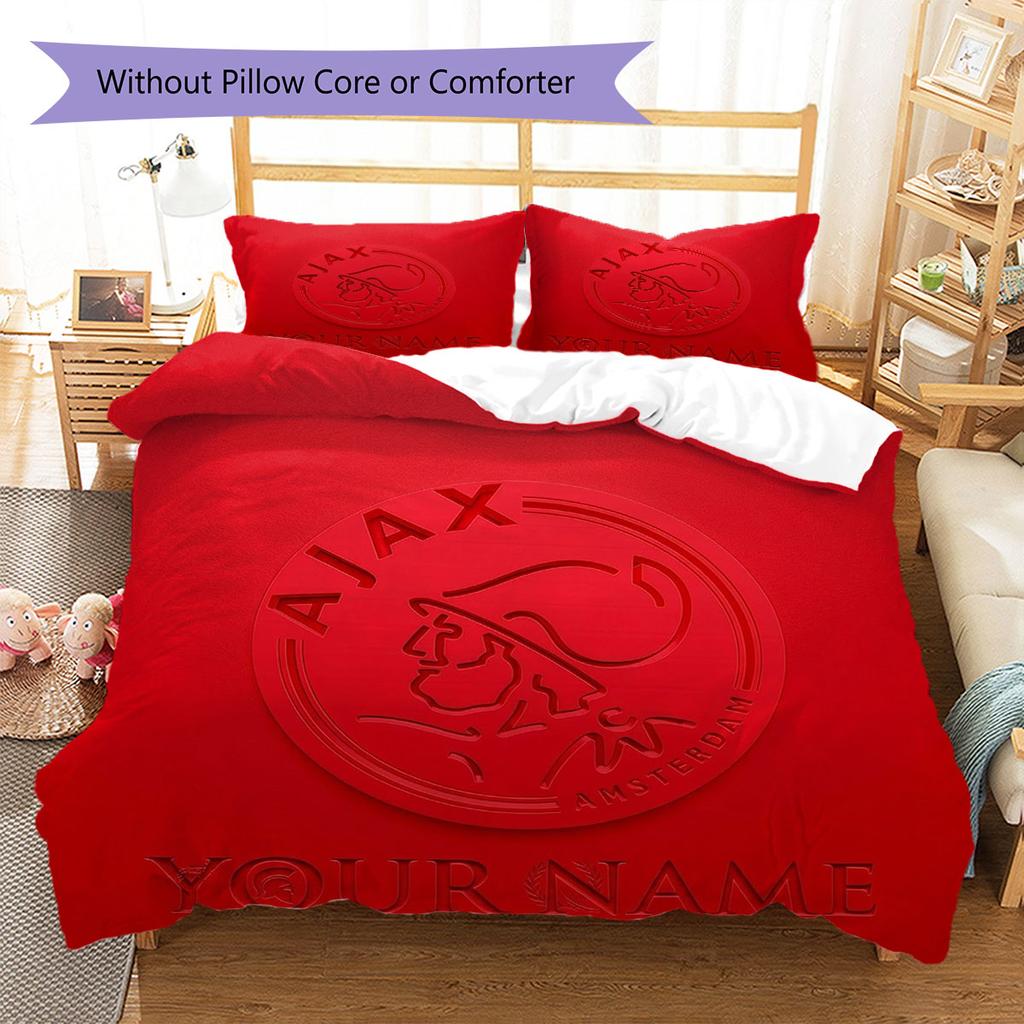 AFC Ajax Custom Name Pattern Bedding,Quilt Set Quilt Cover Pillowcase Home Birthday Gift(1 * Duvet Cover + 2 * Pillowcase, Without Core)