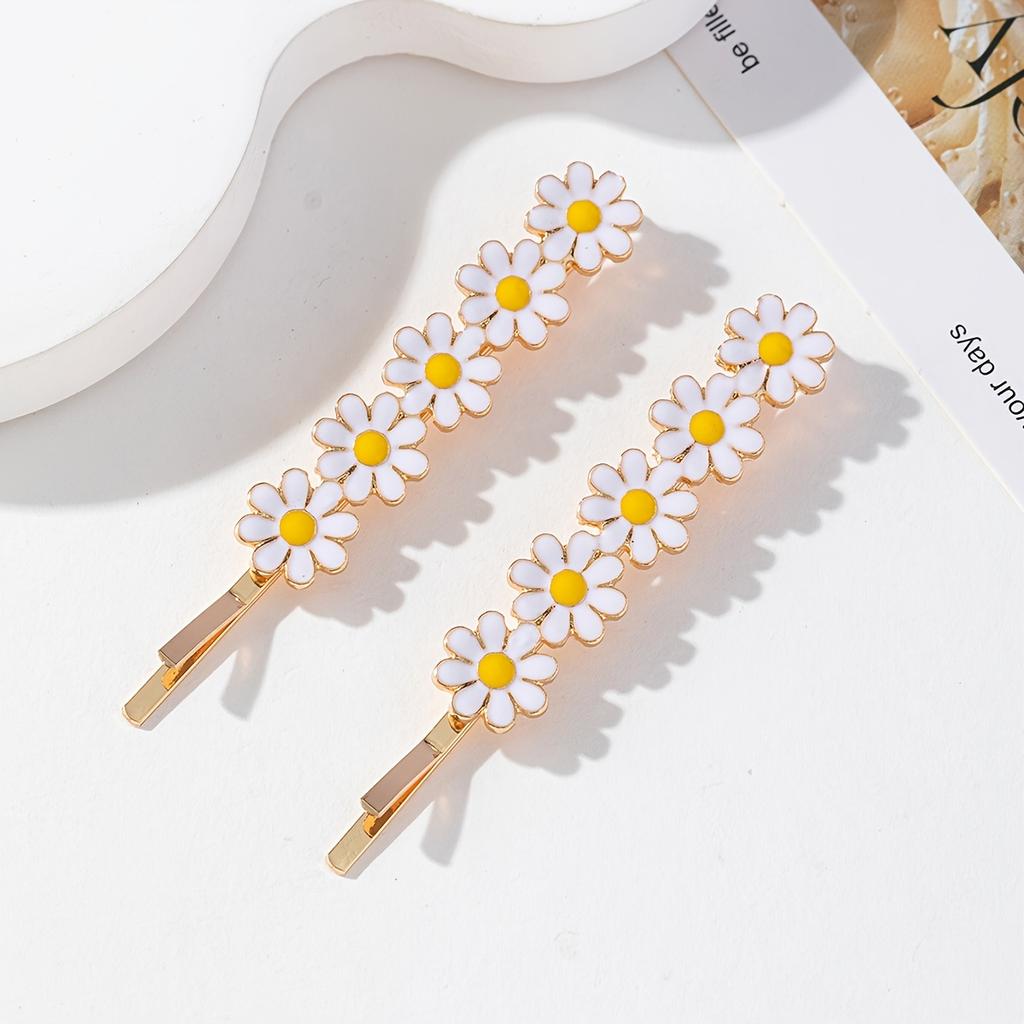 2pcs Set of Small Daisy Alloy Flower Hairpins, Fashionable and Fresh Women's Hair Clip, Bangs Clip