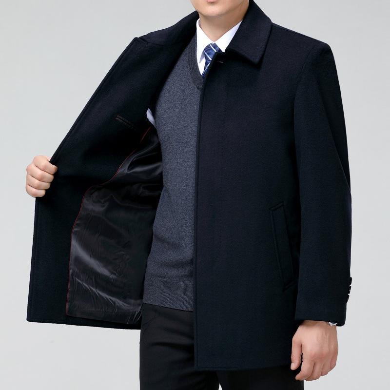 Men's Cashmere Jacket, Middle-aged and Elderly Casual Short Coat, Autumn and Winter Thick Daddy Lapel Woolen Coat