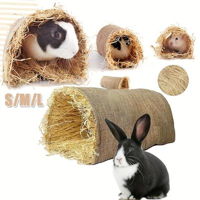Hideaway Grass Rabbit Hideout Bunny Hideaway Hut Guinea Pig Linen Durable Tunnel with Small Animal Activity Toys