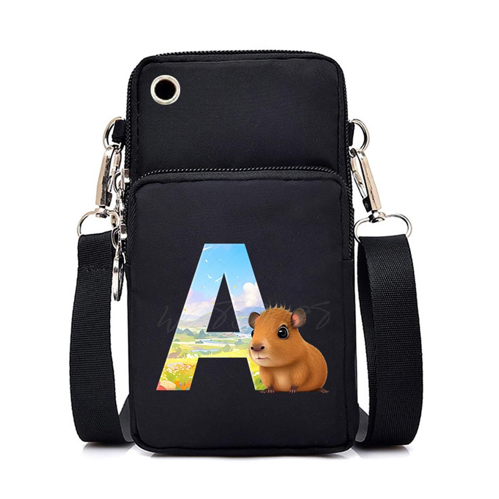 Letter Print Black Messenger Bag Casual Portable Mobile Phone Bag