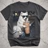 Lustiges American Eskimo Iced Coffee Trinkshirt, Geschenk für Hundemama, Tier-Meme-T-Shirt