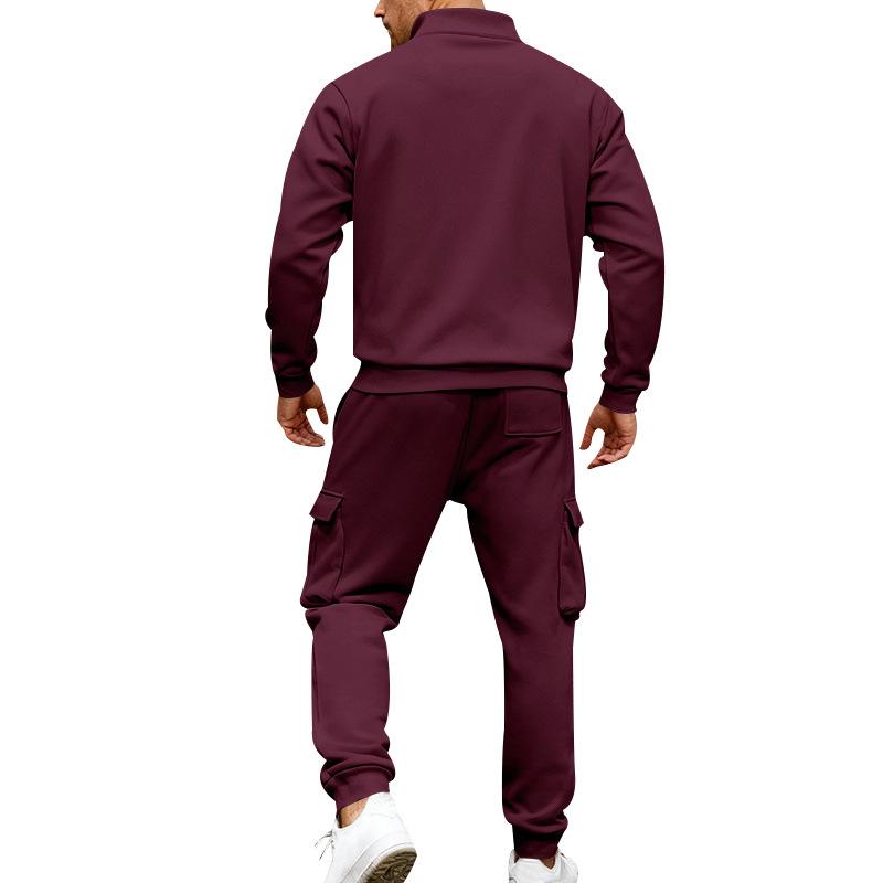 Men's 1/4 Zip Stand Collar Tracksuit 2 Piece Outfit Long Sleeve Sweatshirt & Cargo Jogger Pants Set Casual Athletic Sweatsuit