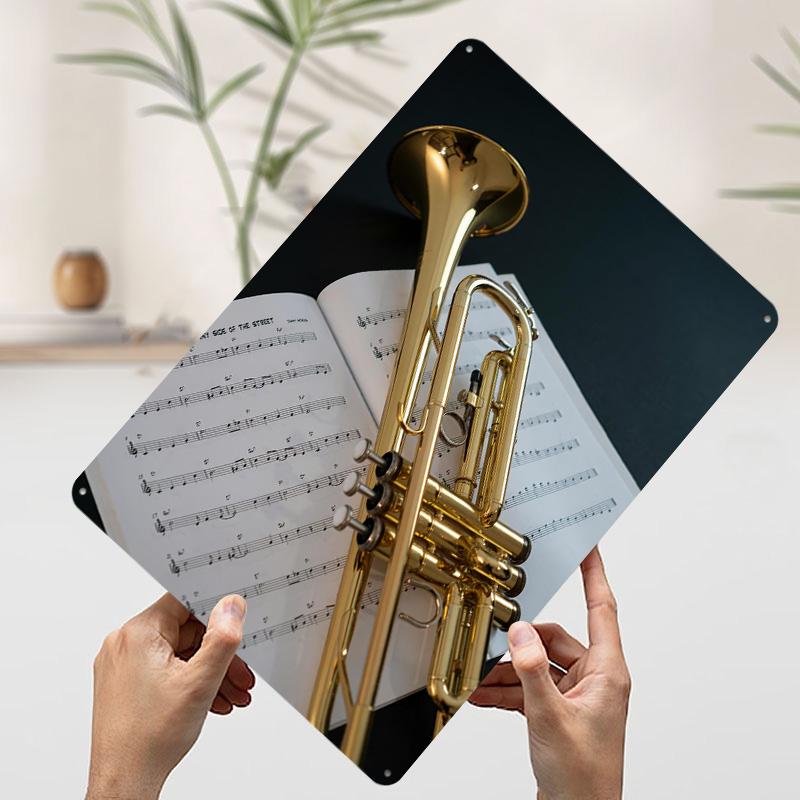 

Golden Trumpet on Sheet Music Tinplate Poster Customized Wall Art Vintage Retro Metal Signs for Bathroom Decor Decoration Gaming 7.9x11.8In(20x30cm)