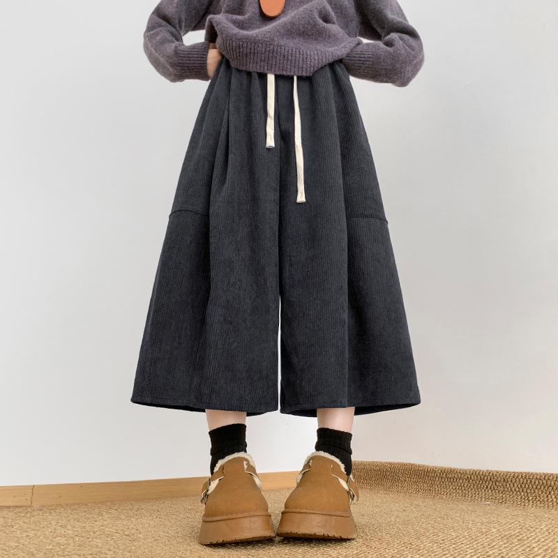 Women's High-Waist Corduroy Wide-Leg Lantern Pants - Autumn/Winter Casual Style