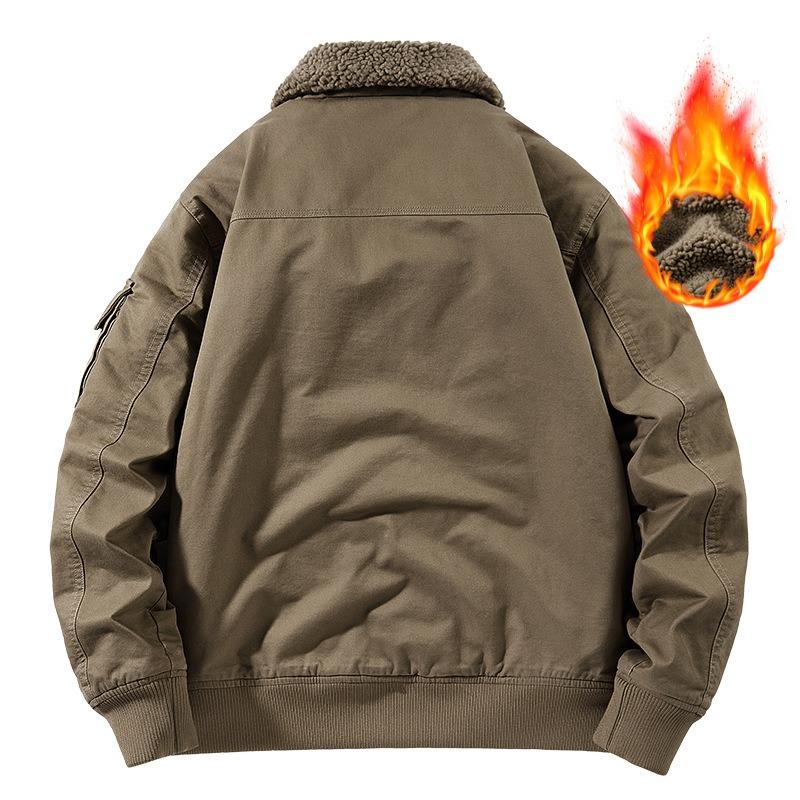 Autumn and Winter New Velvet Cotton Washed Lamb Wool Jacket Cotton Clothes Men's Outdoor Casual Turtleneck Baseball Jacket