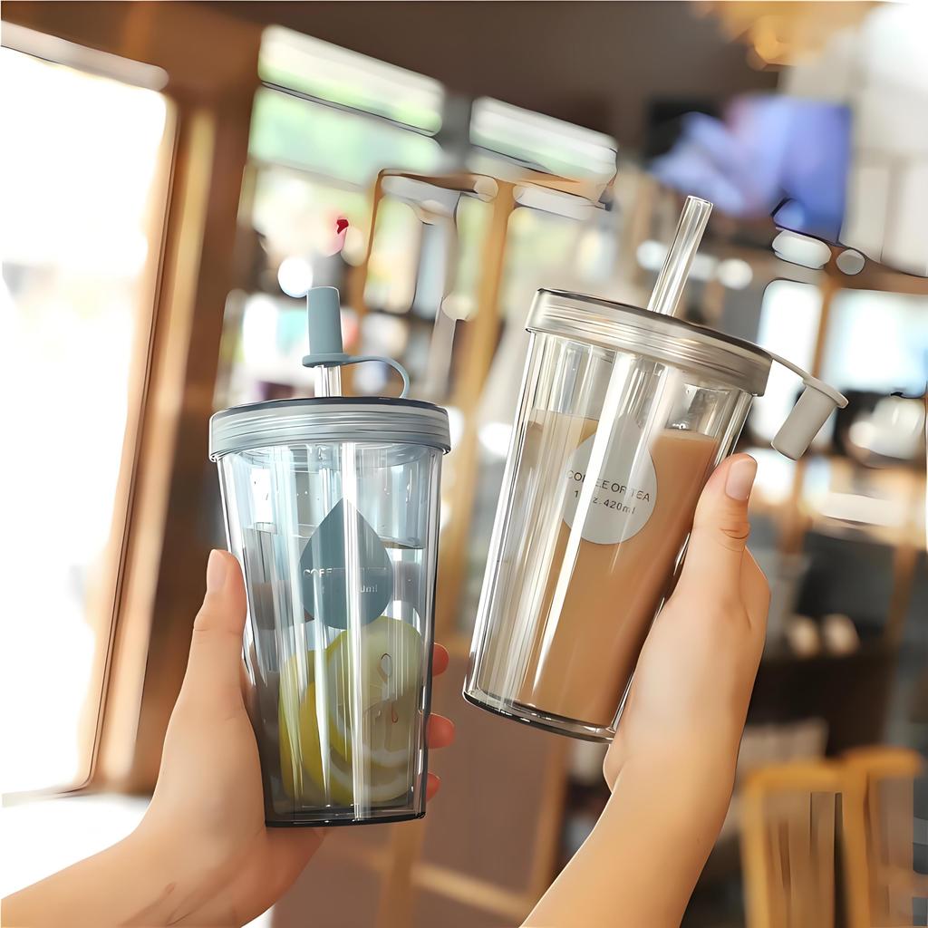 MYEEDA Water Bottle with Made of Plastic Water Tumbler with Large Easy To Stylish Clear Bottle for Girls and High School Transparent Straw, Food-Safe