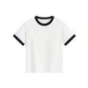 Heavyweight color-blocked round-neck women's simple versatile short-sleeve T-shirt, regular shoulder, cropped slim-fit top
