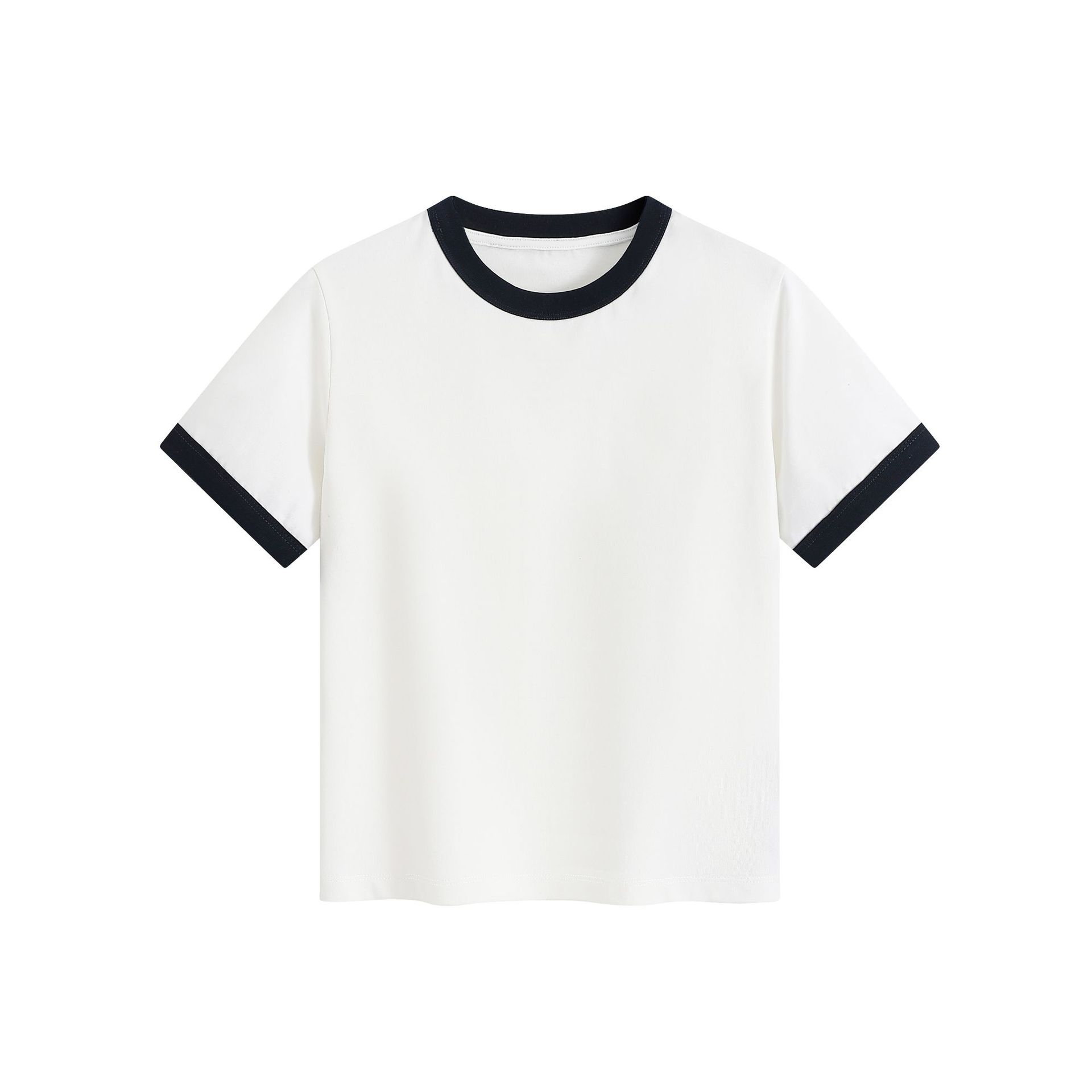 

Heavyweight color-blocked round-neck women s simple versatile short-sleeve T-shirt, regular shoulder, cropped slim-fit top S