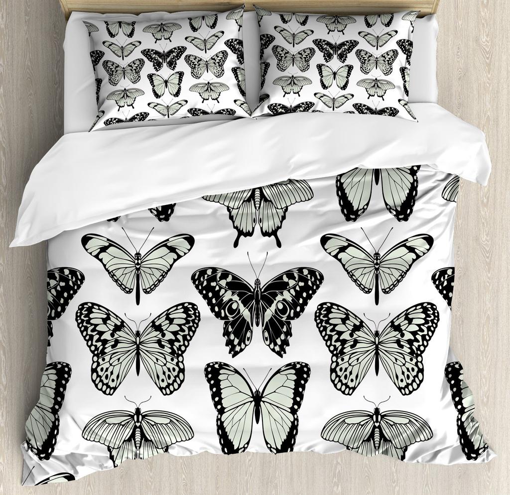 Blue Butterfly Duvet Cover Set for Girls, Mandala Bedding Boho Floral Bedroom Comforter Cover Butterfly Print King Quilt Covers