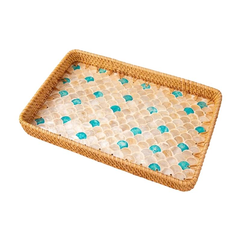 Fashionable Large Capacity Rattan Tray with Handmade Craftsmanship Home Decoration for Snacks Fruits and Desserts