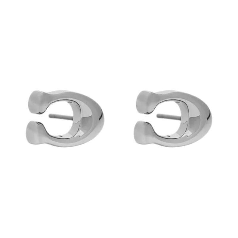 COACH Solid color design metal earrings women s silver