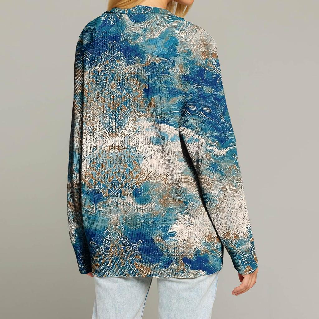 Women's Fashion Long Sleeve Christmas Print V-Neck Button Loose Cardigan Top