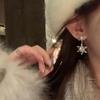 1Pair Shiny Snowflake Earrings For Women Unique Imitation Pearl Long Chain Rhinestone Retro Pendant Earrings Fashionable Jewelry