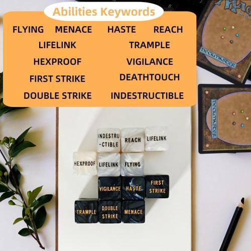 63-Piece MTG Counter Dice Set - Ability & Keyword Counters, -1/1 Life Counters, Shield Life Counter Dice, Creature Stat Boosts, Marble D6 Cube Dice fo