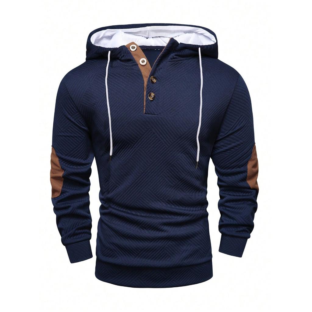 Autumn and Winter Men's Solid Color Jacquard Hooded Sweatshirt, Loose Sports Casual Top, Jacket