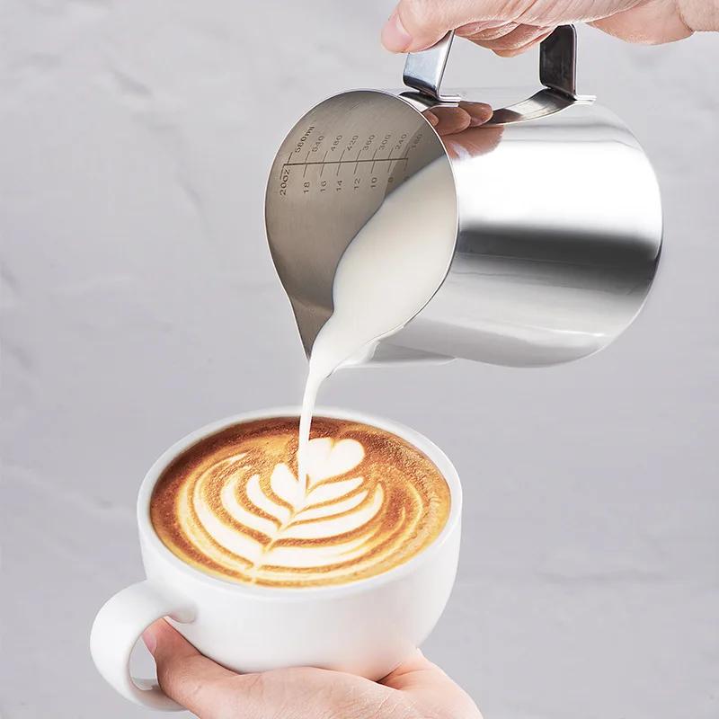 Stainless Steel Milk Frother Pitcher - Coffee Latte Art Jug with Measurement Mark Practical Espresso Barista Tool for Kitchen