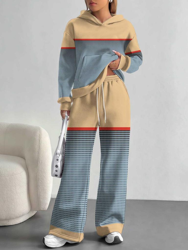 Flame splicing European and American autumn and winter casual long-sleeved suit women's hooded sweater trousers two-piece set