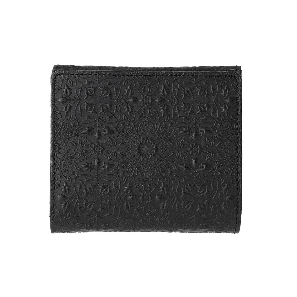 HIRAMEKI. Genuine Leather Bifold Wallet for Men and Women, Morris Classic, William Morris Art, Box-Shaped Coin Purse (Black)