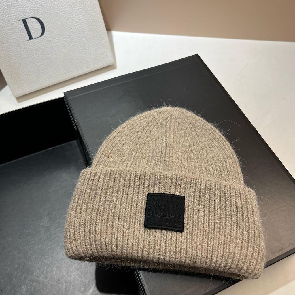 Square Expression Rabbit Fur Knitted Hat Fashionable Winter Warm Hat Couple's Ear Protection Woolen Hat