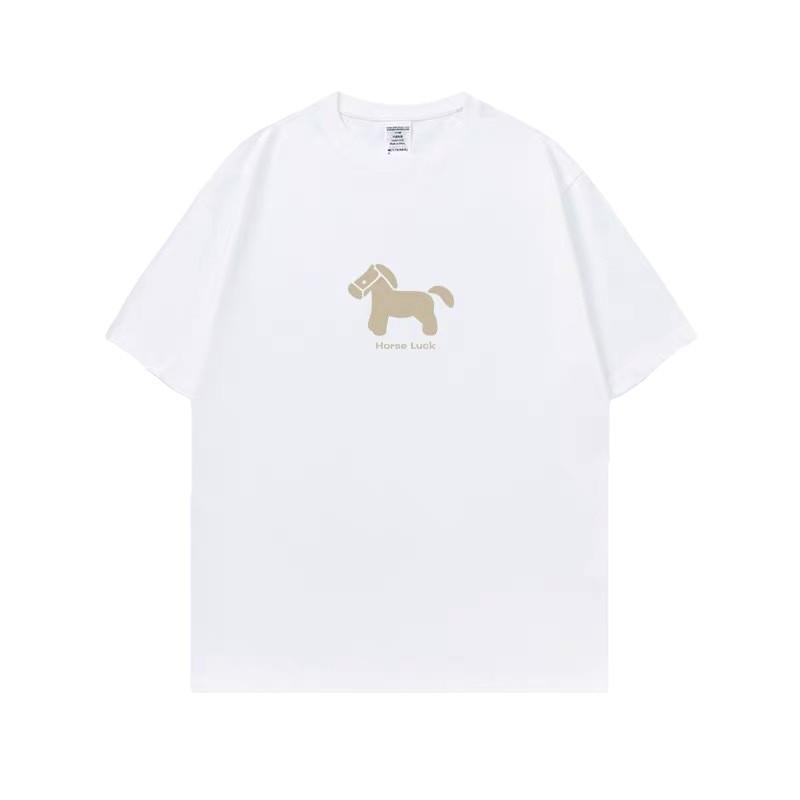 Year of the Horse Trendy Men's Wine Red Loose Short Sleeve Cotton T-Shirt