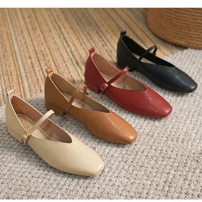 Kvinna Vår Casual Fyrkantig tå Låg mjuk sula Skor Lolita Ballerina Röda Flats Kvinna Elegant fransk Retro Spänne Mary Janes
