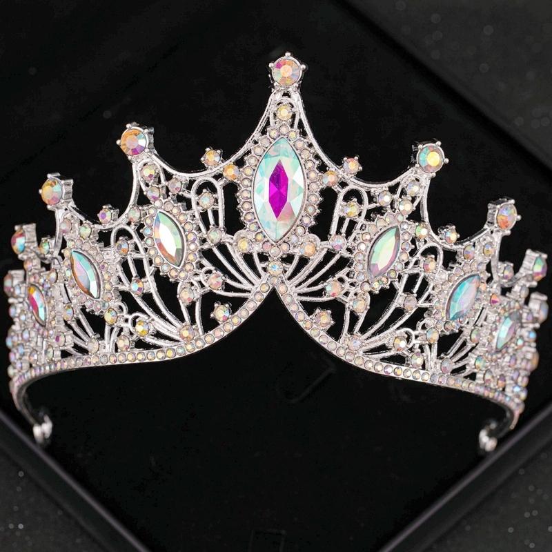 Silver Ab Crystal Tiaras and Crowns Headband for Women Rhinestone Diadem Bridal Wedding Hair Accessories Jewelry Crown Tiara