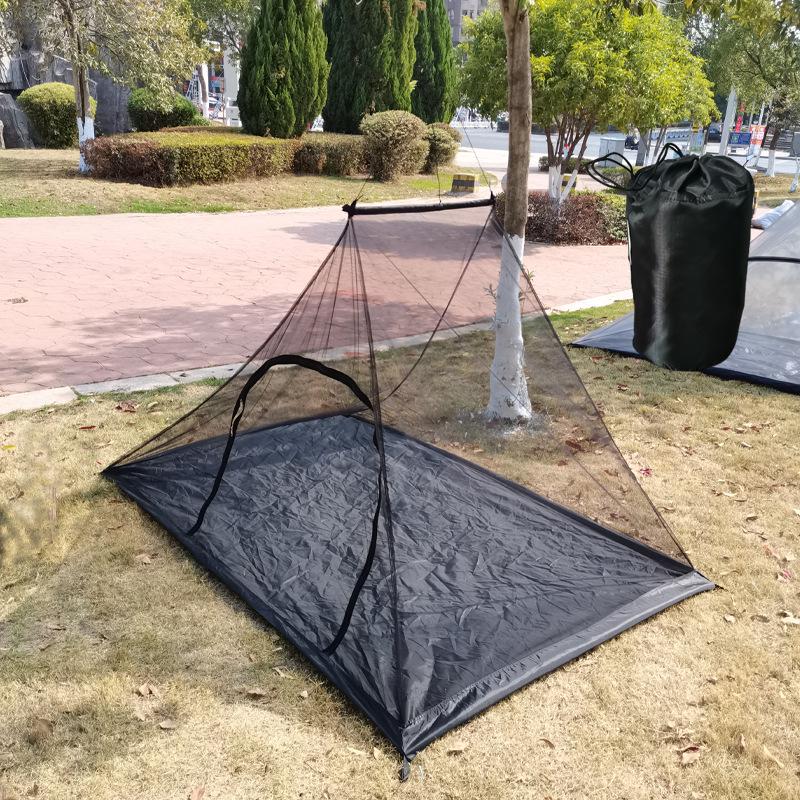 

Double Outdoor Mesh Hiking Tent with Poles - Mosquito-Proof, Portable, Folding Triangle Design 2-Person