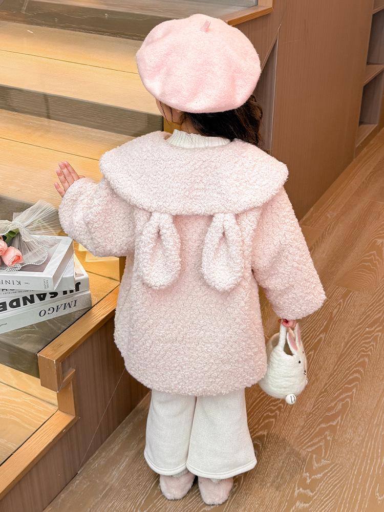 2025 Girls' Lambswool Fleece-Lined Sweater Coat for Autumn & Winter
