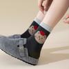 Autumn and Winter Comic Animals, Cute Cartoon, Retro Plush Illustrations, Color-blocking Mid-calf Women's Socks, School-style Pile Socks