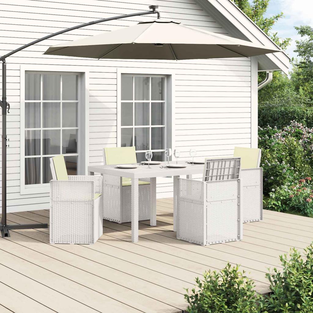 Outdoor Dining Set with Cushions 5 Pcs White and Cream PP