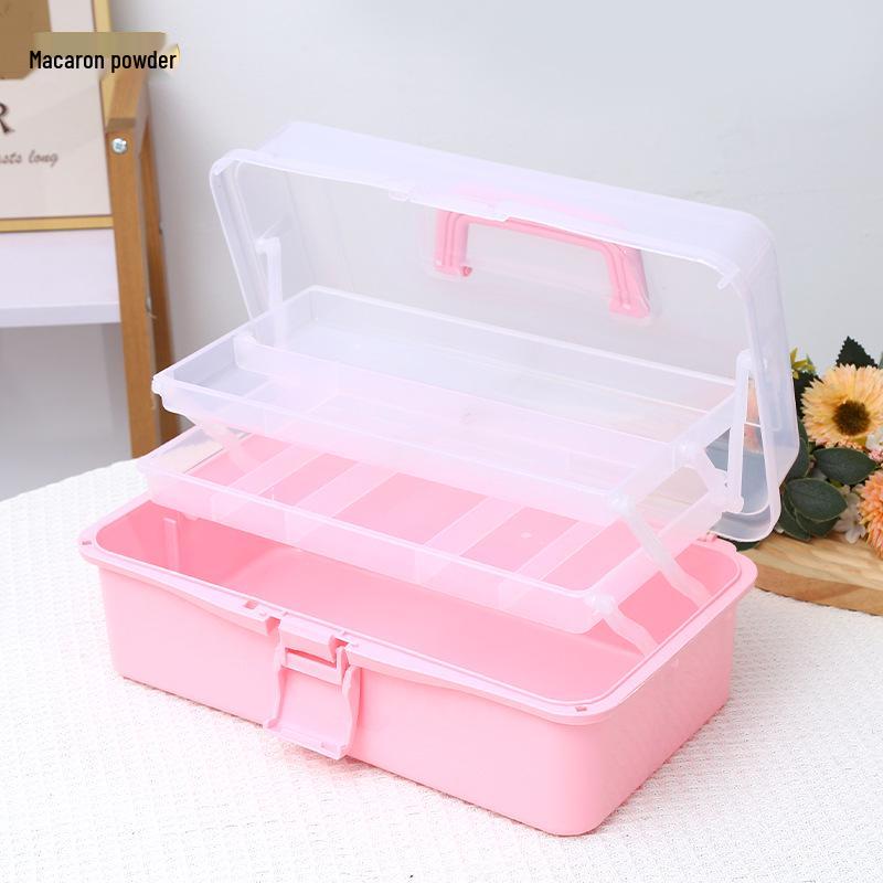 Durchsichtige Kunststoff-Dreischicht-Faltaufbewahrungsbox für Kunst, Nägel, Eisenwaren, Make-up und Schreibwaren