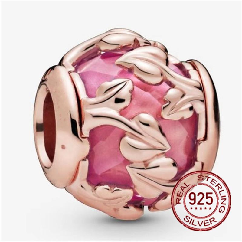 925 Sterling Silver   Autumn New Charm Flower Pink Series Charm Beads Fit Original Bracelets Women Jewelry