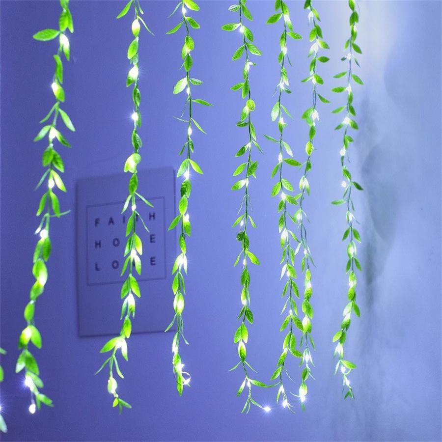 

3X2M 200 LED Artificial Vines Curtain Lights Fake Willow Leaves Curtain Fairy Lights USB Powered Green Fake Plant String Light 3X1M 100LEDS