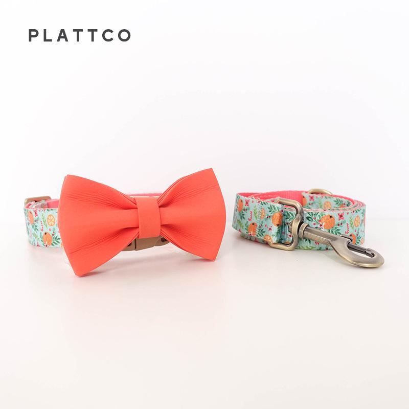 PLATTCO Nylon Webbing Printed Pet Collar Set with Bow Tie (PDC366) Medium