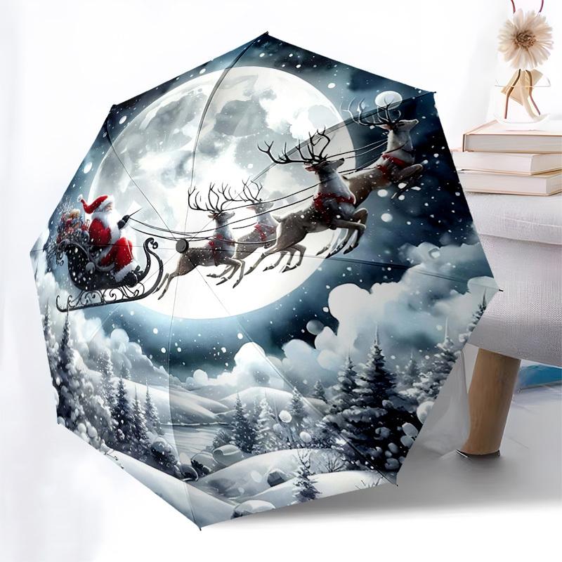 

1pc Santa s Journey: Automatic Opening/Closing Umbrella with Foldable Design, 8-Rib Iron Frame, Outdoor Umbrella for Festive Gifts, Travelers, Daily U