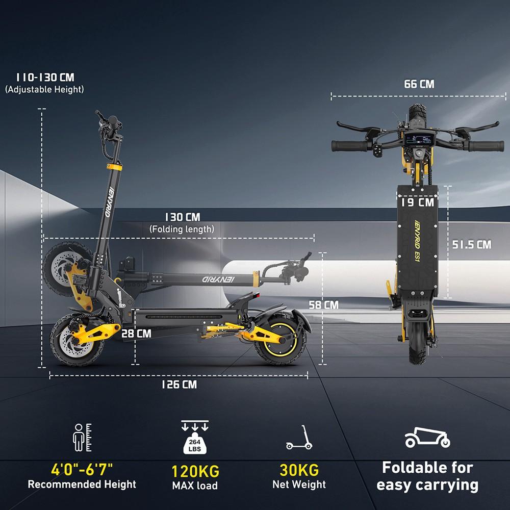 iENYRID ES1 Electric Scooter, 250W*2 Motor, 48V 20.8Ah Battery, 10 Inch Off-Road Tires, 25km/h Max Speed