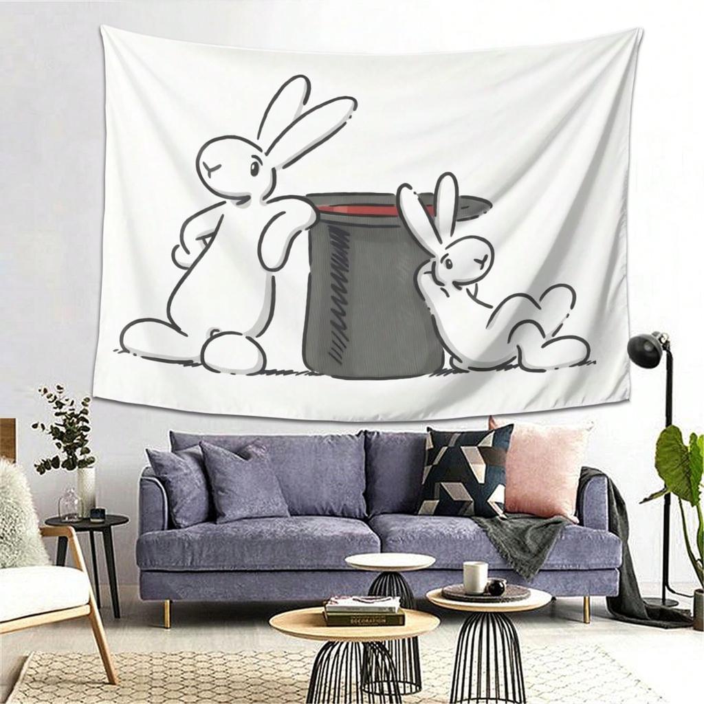 1pc Black White Magic Bunny Tapestry 2D Single Print Playful Home Decor Soft Accessory Cute Functional WhimsicalThemed Durable