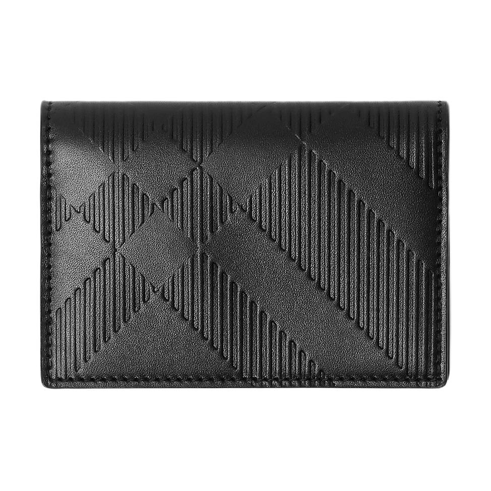 Burberry Check Embossed Leather Card Holder Black Slim Bifold Wallet Daily Business Use 81039931