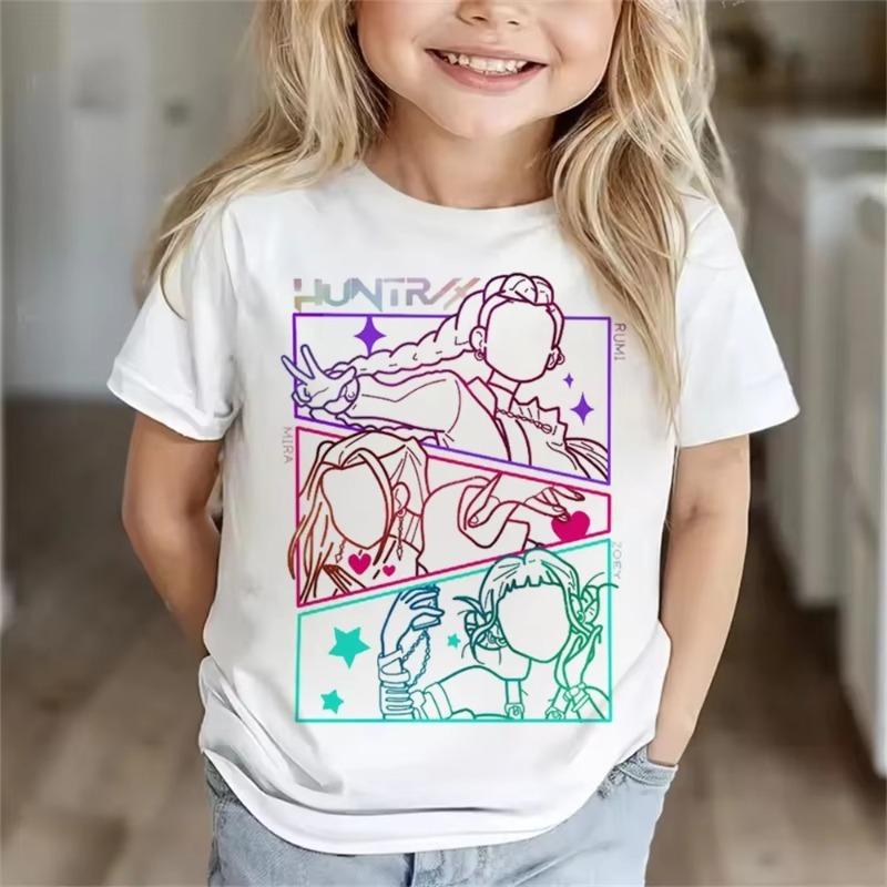 Huntrix Girls Kpop Demon Hunters Two-sided Shirt Anime Style Shirt Summer Rumi Mira Zoey Girl for Men Women Kids Family Clothing