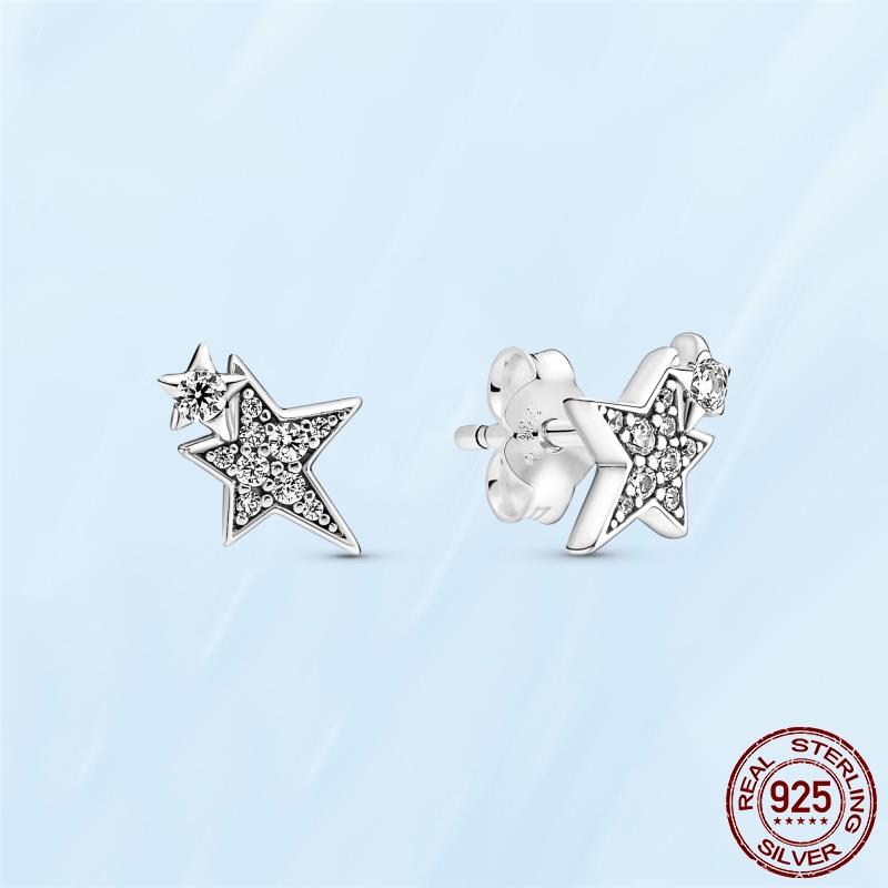 Real Original 925 Sterling Silver Daisy Flower Feather Hoop Heart Stud Earrings Fit Women Fashion Jewelry Engagement Party Gift