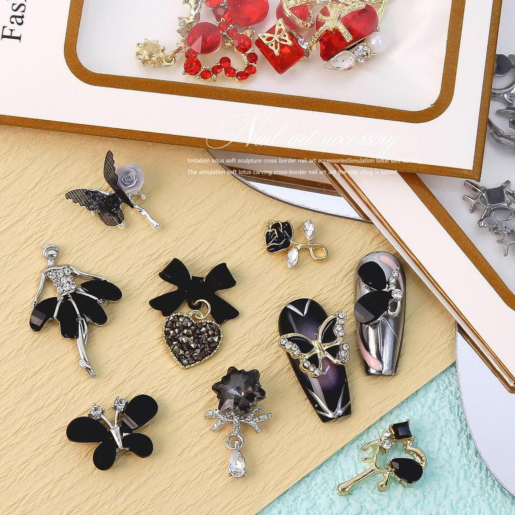 Nail Art Accessories: Alloy Rhinestone Set with Bow, Heart, Fishtail DIY Decorations