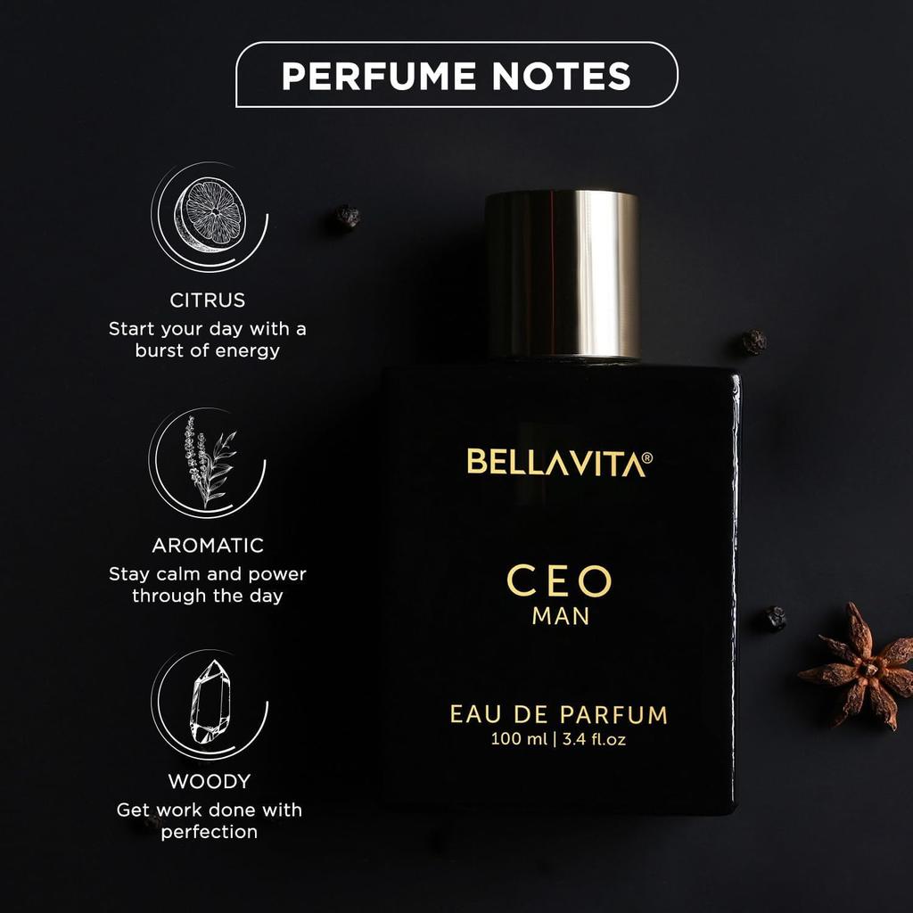 Bella Vita Luxury CEO MAN Perfume 100ml | Long Lasting | Eau De Parfum | Lemon, Lavender, Tonka, Mandarin & Vetiver | Ideal Gift for Man