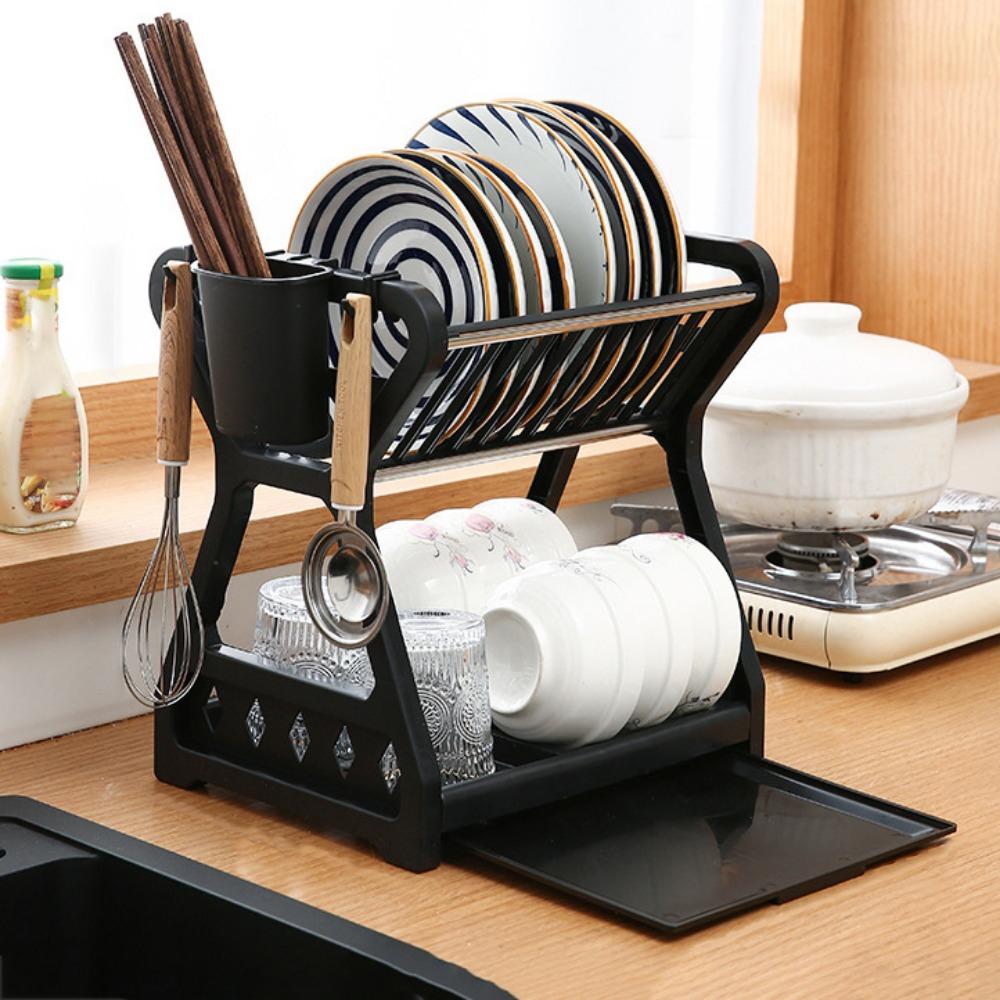 Household Countertop Storage Rack Double-layer Dish Drying Rack Drain Bowl Rack for Storing