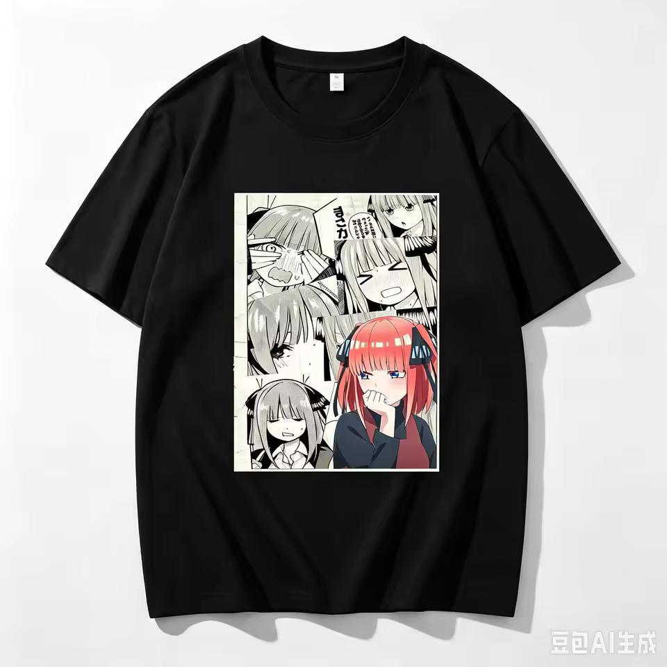 Unisex Casual Crew Neck Short Sleeve T‑shirt Printed with Nakano Nino Manga Collage From The Quintessential Quintuplets T shirt