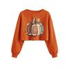 Womens Cropped Sweatshirt Rugby Pumpkin Maple Print Casual Loose Fit Long Sleeve