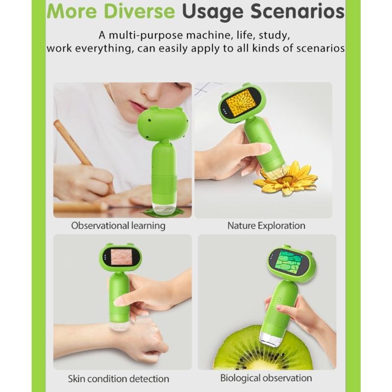 Children Handheld Microscope 1000X Zoom 2MP Sensors Camera Ergonomic Design Lightweight Microscope for Easy Carrying