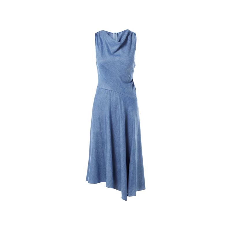 Langzi Lyocell Cowl Neck Denim Midi Dress M
